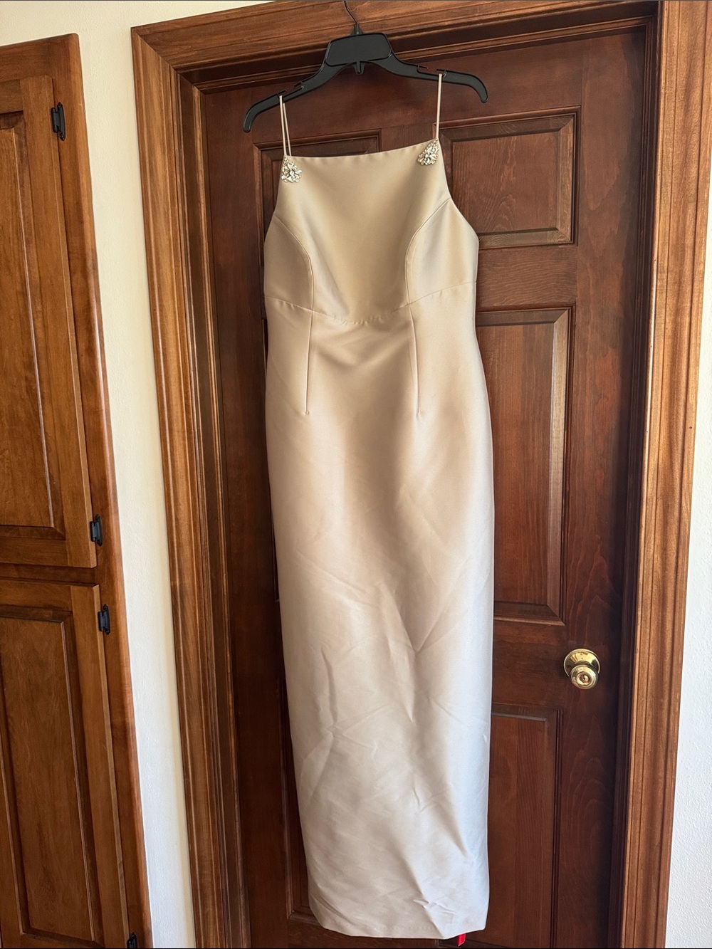 Sachin + Babi Champagne Satin Maxi Dress with Spaghetti Straps